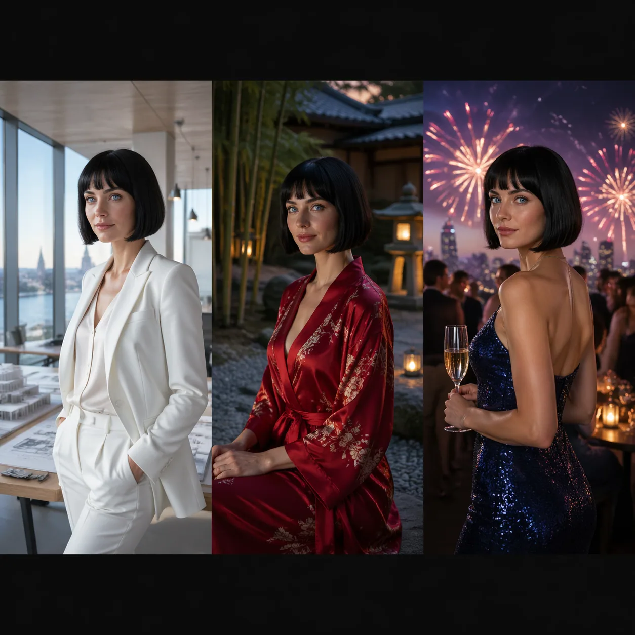 Triptych showing the same character rendered across three environments by GPT Image 2 vs Kling 2.6